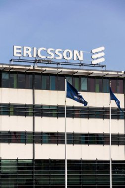 Ericsson çok uluslu ağ ve telekomünikasyon şirketi logosu 13 Mayıs 2025 'te İsveç' in Göteborg şehrinde..