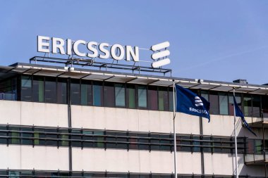 Ericsson çok uluslu ağ ve telekomünikasyon şirketi logosu 13 Mayıs 2025 'te İsveç' in Göteborg şehrinde..
