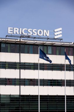 Ericsson çok uluslu ağ ve telekomünikasyon şirketi logosu 13 Mayıs 2025 'te İsveç' in Göteborg şehrinde..