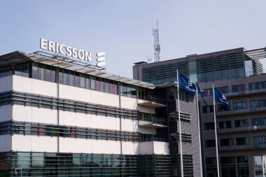 Ericsson çok uluslu ağ ve telekomünikasyon şirketi logosu 13 Mayıs 2025 'te İsveç' in Göteborg şehrinde..
