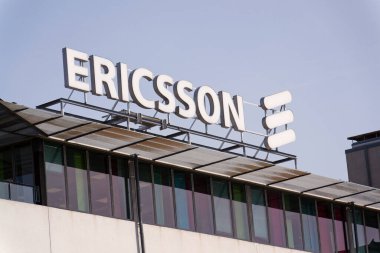 Ericsson çok uluslu ağ ve telekomünikasyon şirketi logosu 13 Mayıs 2025 'te İsveç' in Göteborg şehrinde..