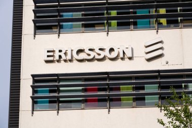Ericsson çok uluslu ağ ve telekomünikasyon şirketi logosu 13 Mayıs 2025 'te İsveç' in Göteborg şehrinde..