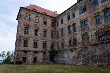 Jezeri Castle near Czechoslovak army coal mine, Horni Jiretin, Most district, Ustecky region, Czech Republic, sunny summer day