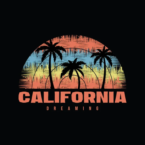 Ilustracja Wektorowa Temat Surfingu Surfingu Kalifornia Marzy Typografia Grafika Shirt — Wektor stockowy