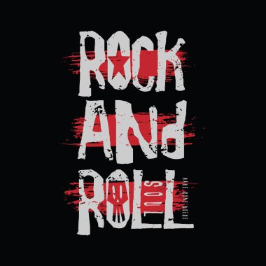 rock and roll music. Vintage design. Grunge background. Skull typography, t-shirt graphics, print, poster, banner, flyer, postcard clipart