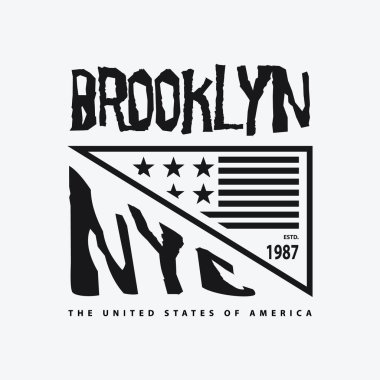 New York, Brooklyn. Stylize Amerikan bayrağı. Tipografi, tişört grafikleri, poster, baskı, afiş, broşür, kartpostal