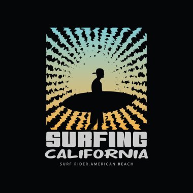 CALIFORNIA SURFING vektör illüstrasyon ve tipografi, tişört, kapüşon, parmak izi vs. için mükemmel.