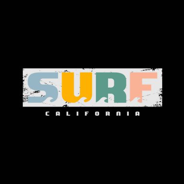 Kaliforniya sörf stili tişört ve kıyafet soyut tasarımı. Vektör baskısı, tipografi, poster
