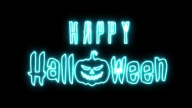 Mutlu cadılar bayramı animasyonu neon mavi Cadılar Bayramı balkabağı hayalet örümcek örümcek ağı yarasa Cadılar Bayramı