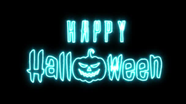 Glad Halloween Animerad Neon Blå Glad Halloween Pumpa Spöke Kuslig — Stockvideo