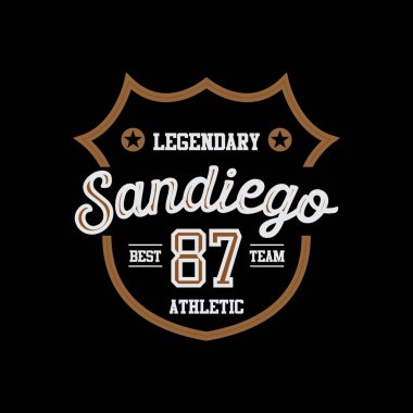 Tişört, poster, etiket, logo, çıkartma veya giyim ürünleri için Sandiego Atletik Çizim tipografisi.