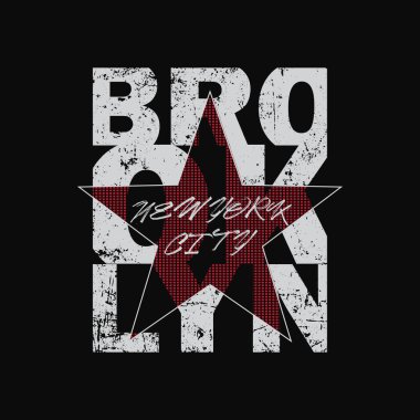 Brooklyn tarzı tişört ve kıyafet soyut tasarımı. Vektör baskısı, tipografi, poster