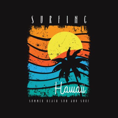 Tişört, poster, logo, çıkartma ya da giyim ürünleri için Hawaii plajı tipografisi