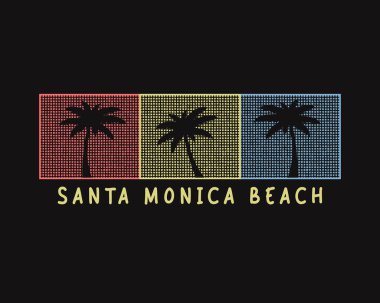 Santa Monica Beach Illustration tişört, poster, logo, çıkartma veya giyim ürünleri için tipografi