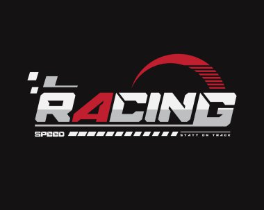 Yarış stili tişört ve kıyafet soyut tasarımı. Vektör baskısı, tipografi, poster