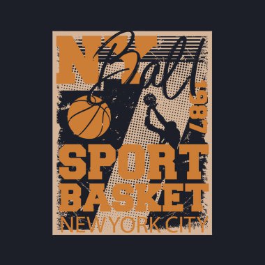 Basketbol temasının vektör illüstrasyonu. Tişört grafikleri, poster, afiş, broşür, baskı ve kartpostal
