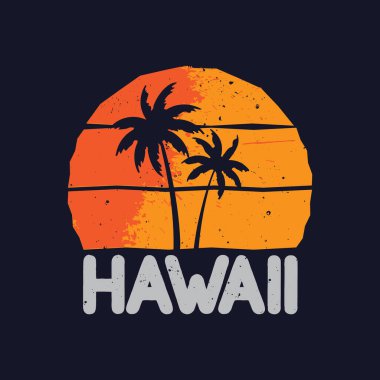 Hawaii plajı tarzı tişört ve soyut tasarım. Vektör baskısı, tipografi, poster