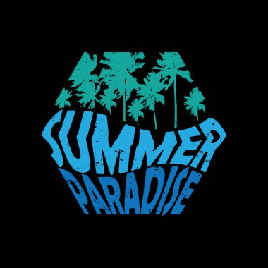 Yaz cenneti çizimi tipografisi. Gömlek tasarımı için mükemmel.