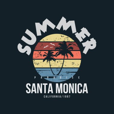 Yaz Kaliforniya Santa Monica Plajı tipografi vektörü t-shirt tasarımı illüstrasyonu 