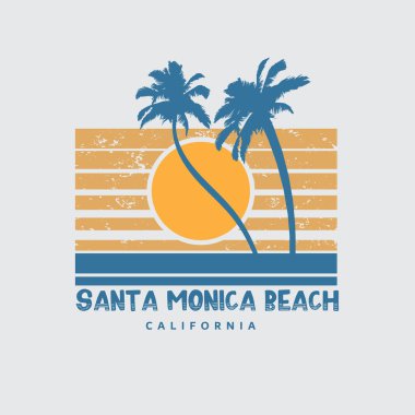 Kaliforniya Santa Monica Plaj İllüstrasyonu T-shirt, poster, logo, çıkartma veya giyim ürünleri için tipografi