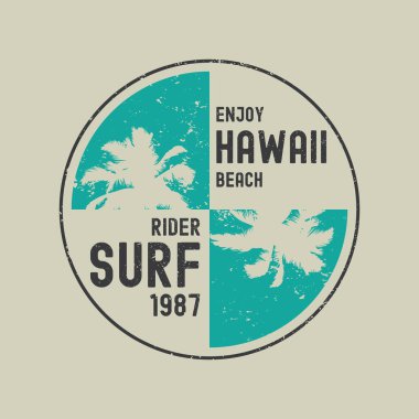Tişört, poster, logo, çıkartma veya giyim ürünleri için Hawaii illüstrasyon tipografisi