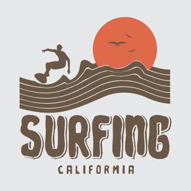 Surfing California illustration and typography, perfect for t-shirts, hoodies, prints etc
