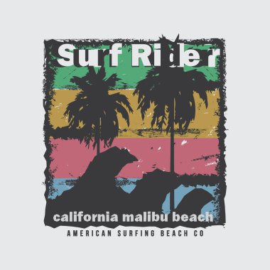Surfing California illustration and typography, perfect for t-shirts, hoodies, prints etc