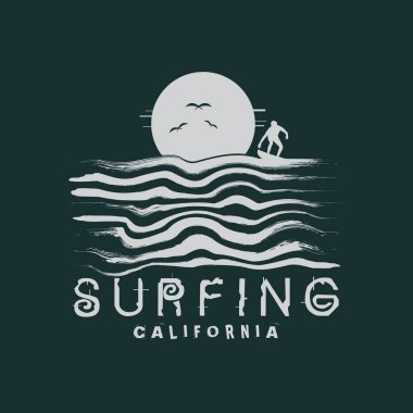Surfing California illustration and typography, perfect for t-shirts, hoodies, prints etc.