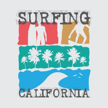 Surfing California illustration and typography, perfect for t-shirts, hoodies, prints etc.