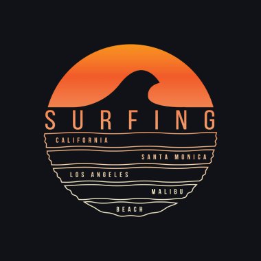 Tişört, poster, logo, çıkartma ya da giyim ürünleri için California Malibu Sahili Çizim tipografisi