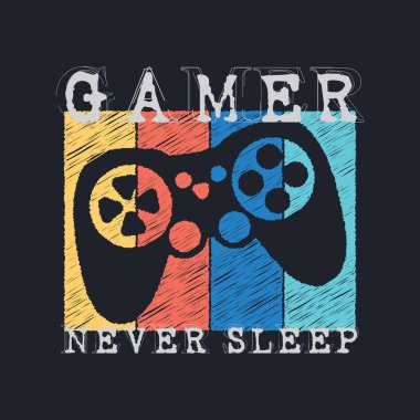 Oyuncu temasının vektör illüstrasyonu. Tişört grafikleri, poster, afiş, broşür, baskı ve kartpostal