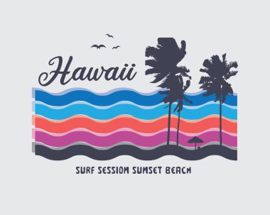 Hawaii Plajı illüstrasyon ve tipografi, tişörtler, kapüşonlular, baskılar vs. için mükemmel
