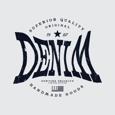 Amerikan üst düzey kot tarzı tişört ve kıyafet soyut tasarımı. Vektör damgası, tipografi, poster