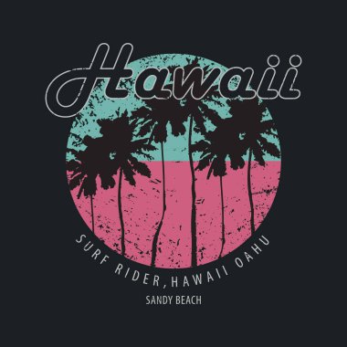 Tişört, poster, logo, çıkartma veya giyim ürünleri için Hawaii illüstrasyon tipografisi