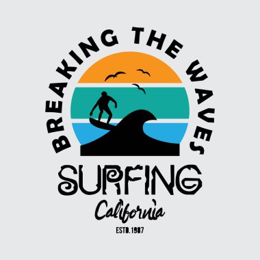 Tişört, poster, logo, çıkartma ya da giyim ürünleri için Kaliforniya 'da sörf yapmak