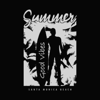 Yaz Santa Monica plaj tişörtü ve giysi tasarımı