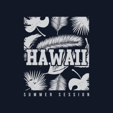Hawaii plajı tarzı tişört ve soyut tasarım. Vektör baskısı, tipografi, poster