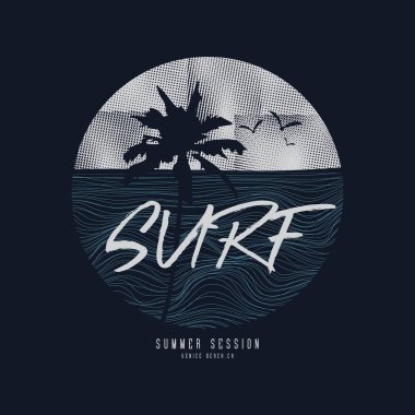 Tişört, poster, logo, çıkartma veya giyim ürünleri için Sörf Venedik Plajı İllüstrasyon tipografisi