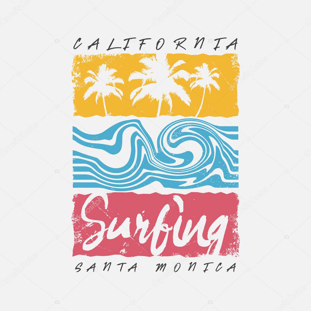 Surfing california Illustration typography for t shirt, poster, logo, sticker, or apparel merchandise