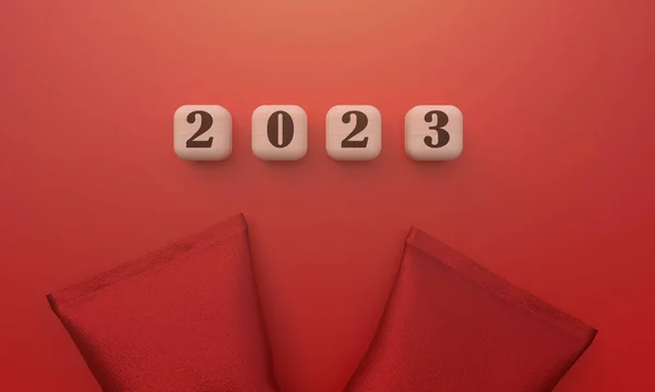 2023 2000 23幸せな新年Hny番号カレンダー開始中国の新年Cny赤い色お金富豊かな健康文化アジア宗教黄金のお祝い祭り中国 — ストック写真
