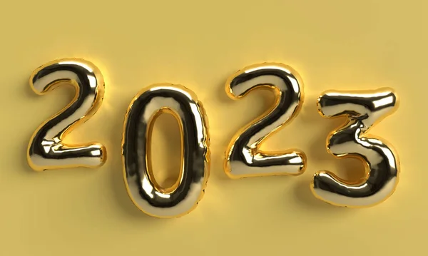 2023数テキストフォントバルーンヘリウムゴールデンイエローオレンジ色の開始幸せな新年Hny陽気なクリスマス中国の新年Cny 2022フィンランドの休日休暇休暇12月1月 — ストック写真