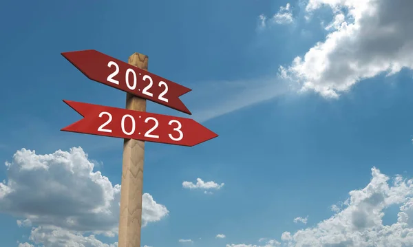 Signpost Roadsign Banner Seta Direção Dois Sentidos 2022 2023 Número — Fotografia de Stock