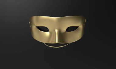 Mask face golden yellow color symbol decoration ornament carnival costume party masquerade festival mystery venetian fantasy venice fashion theatrical secret opera show fun black background.3d rende