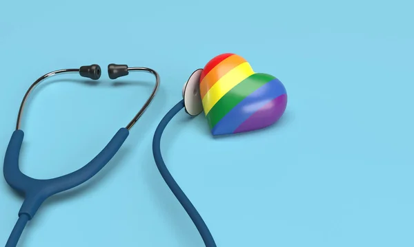 Stethoscope check up heart love rainbow colorful copy space symbol decoration world health care day medical treatment gay lesbian homosexual gender human right person nubes multicolor pride community