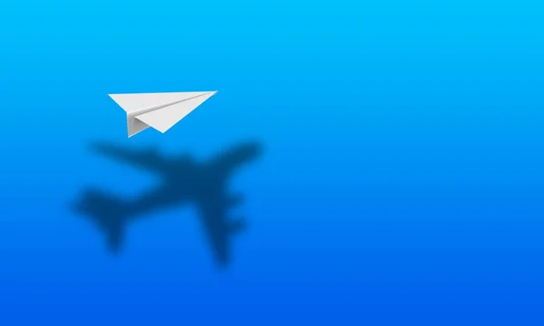 Vliegtuig Papier Luchthaven Vliegtuig Vleugel Vliegen Zwart Schaduw Kleur Kopiëren — Stockfoto