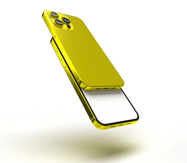 Smartphone Mobile Nowy Żółty Kolor Czcionka Powrót Widok Ekranu Dotykowego — Zdjęcie stockowe
