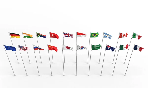 Dwadzieścia Kraj Bandery Narodowy Szczyt Porozumienie Grupa Polityczna Państwo Rząd — Zdjęcie stockowe