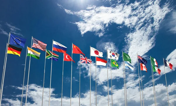 G20 Húsz Zászló Ország Nemzetközi Csoport Találkozó Csúcstalálkozó Tagság Szervezet — Stock Fotó