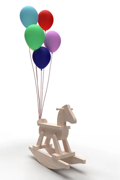 Kůň Hračka Hrát Dítě Dřevěný Balón Barevné Dítě Zábava Hra — Stock fotografie