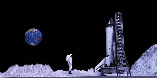 宇宙飛行士科学ロケット宇宙飛行技術地球惑星月地球宇宙船宇宙銀河宇宙シャトルミッション宇宙衛星青未来型航空宇宙飛行 — ストック写真